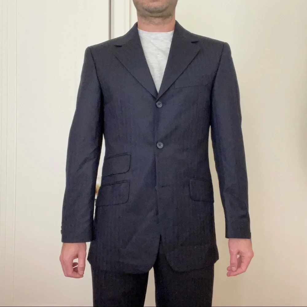 T.M. Lewin Navy Herringbone Wool Suit Navy 2 Piece 36R Waist 30 New